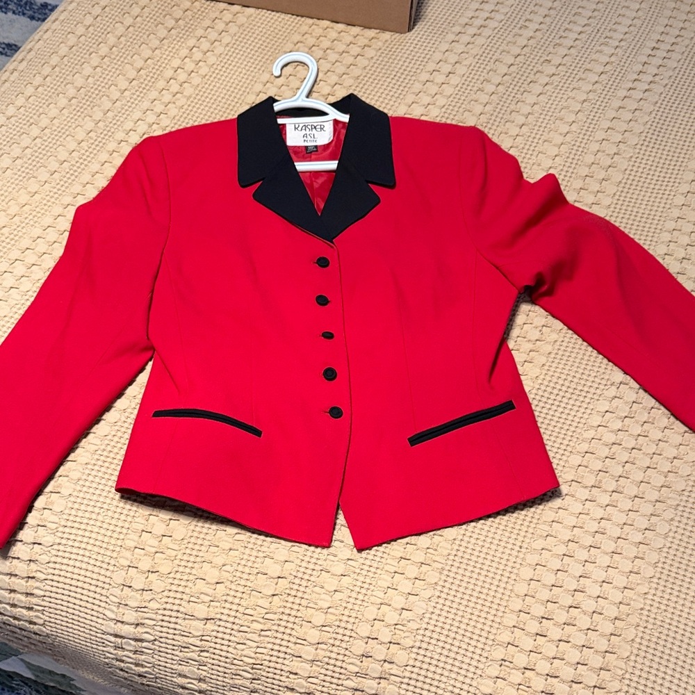 Kasper Red Blazer with Black Contrast Collar